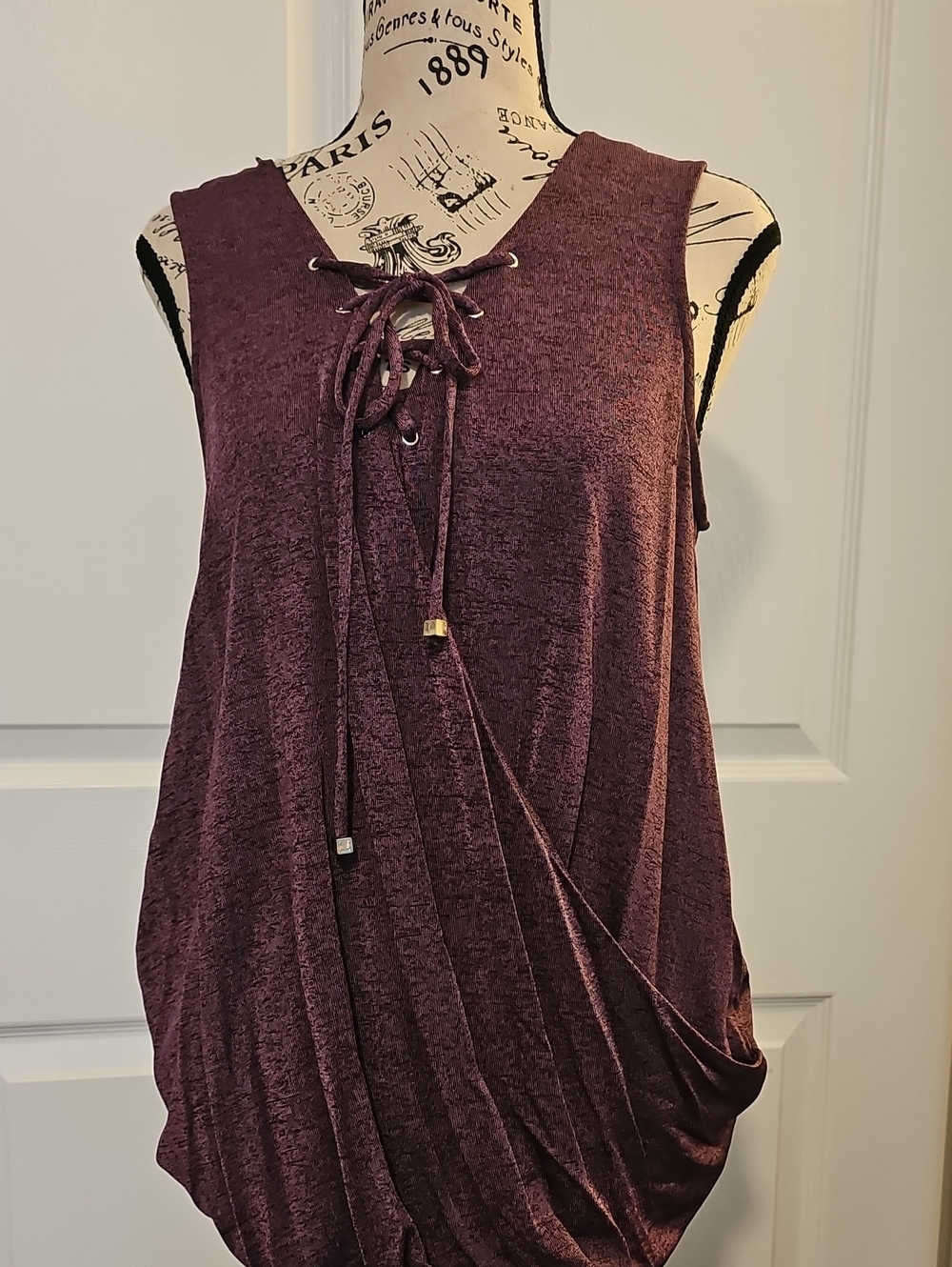 Jennifer Lopez Plum Lace-Up Surplice Tank Top